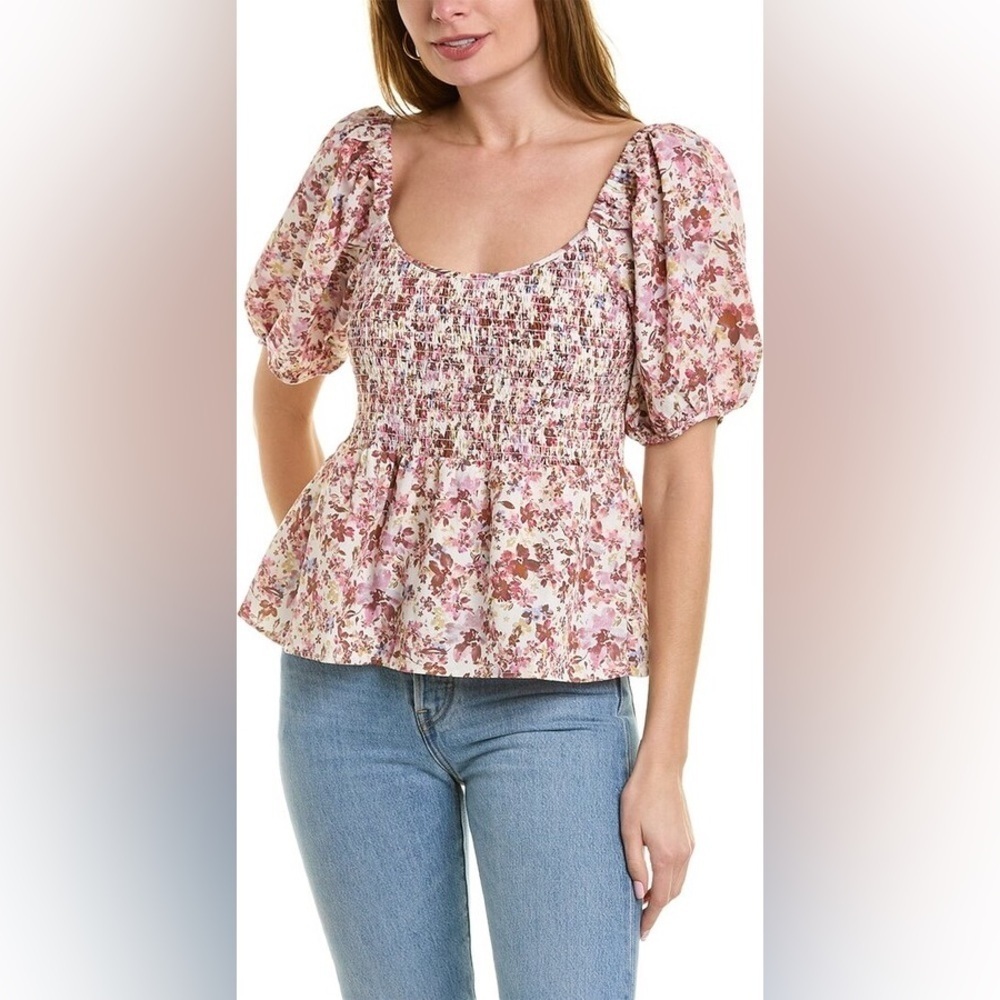 AUGUSTE Anastasia Linen-Blend Blouse Floral Prairie Boho Cottage XXS